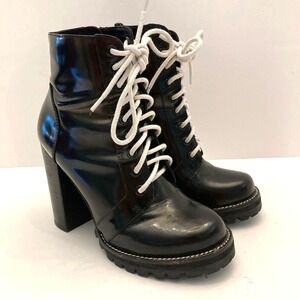 Jeffrey‎ Campbell Legion Black Leather Heel Lace Zip Lug Ankle Boots Women's 7M